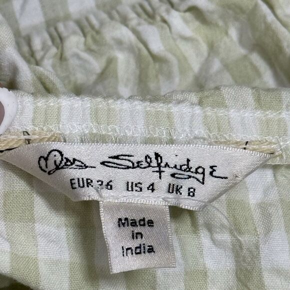 Women miss Selfridge crop top plaid boho romantic short front button green 4 - Picture 2 of 8